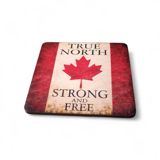 True North Strong & Free Canadian Coasters – Set of 4 wood coasters with cork back
