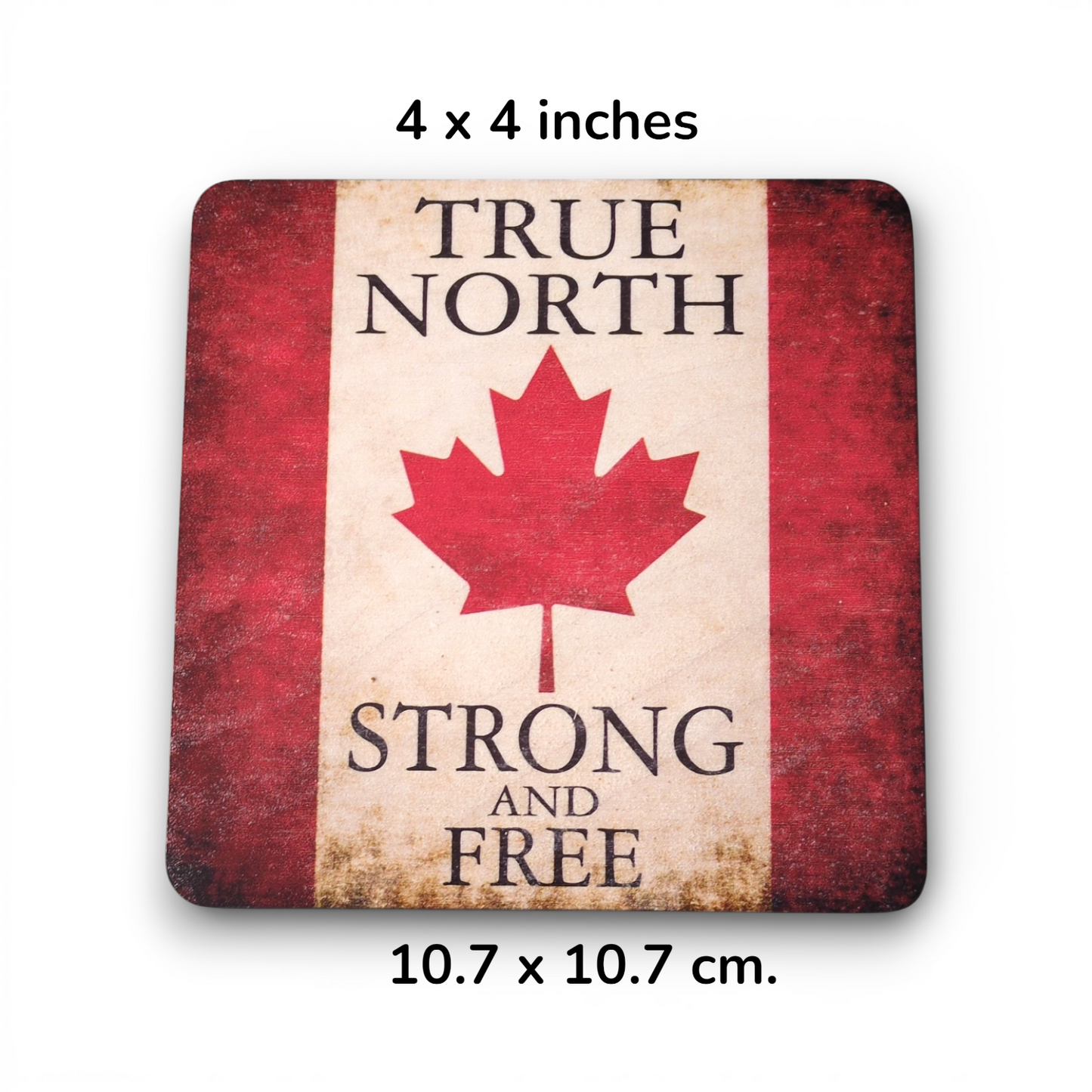 True North Strong & Free Canadian Coasters – Set of 4 wood coasters with cork back