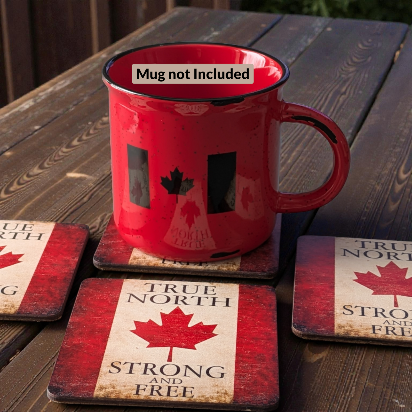 True North Strong & Free Canadian Coasters – Set of 4 wood coasters with cork back