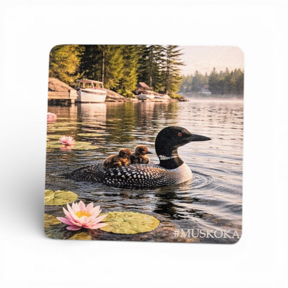 Canadian Loon Wooden Coaster – Rustic Muskoka Cottage Decor | Lake House Gift | Made in Canada