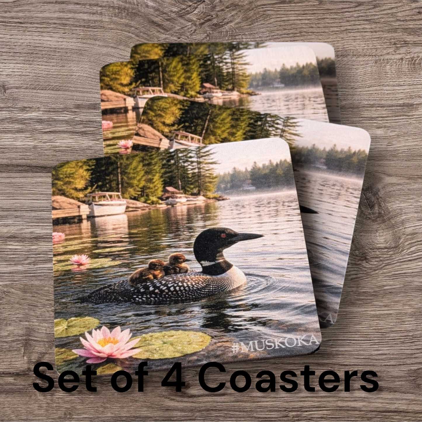 Canadian Loon Wooden Coaster – Rustic Muskoka Cottage Decor | Lake House Gift | Made in Canada