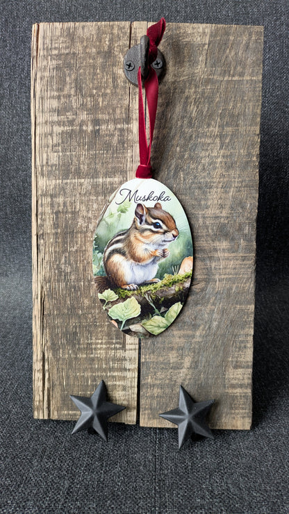 Rustic Muskoka Christmas Ornament – Chipmunk Nature Art