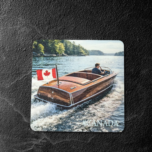 Vintage Canadian Boat Coasters – Set of 4 | Muskoka Lake Wooden Speedboat Design | Cottage Decor | Made in Canada