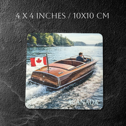Vintage Canadian Boat Coasters – Set of 4 | Muskoka Lake Wooden Speedboat Design | Cottage Decor | Made in Canada