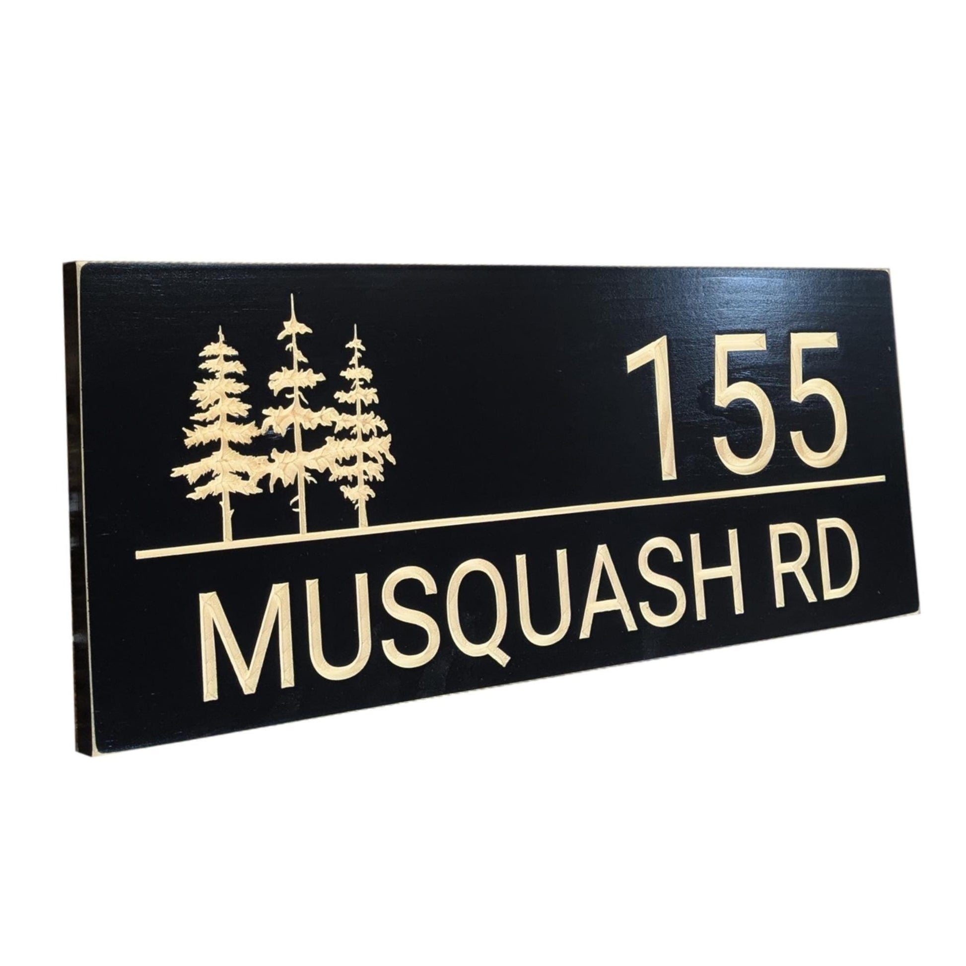 House number,Home address wood sign,carved wooden cottage sign with pine trees, Christmas gift,modern driveway name sign