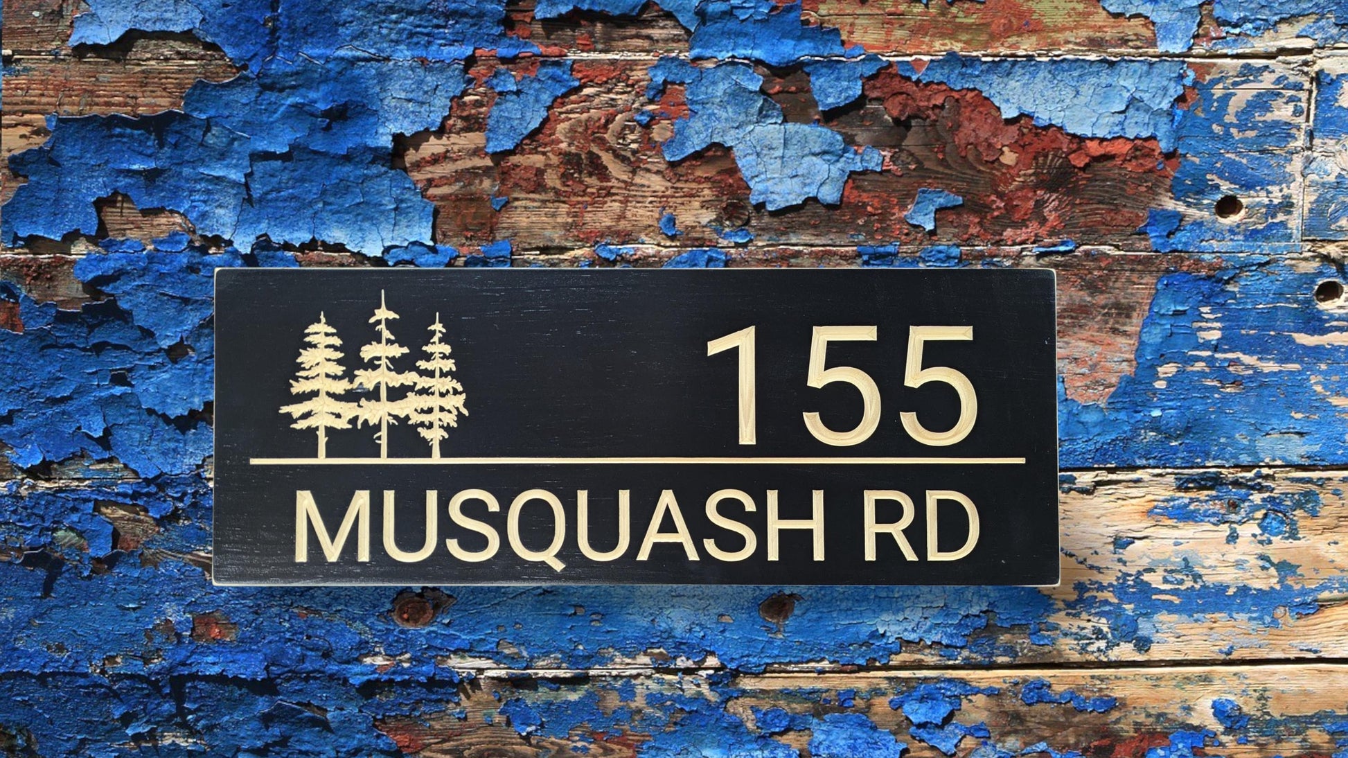 House number,Home address wood sign,carved wooden cottage sign with pine trees, Christmas gift,modern driveway name sign