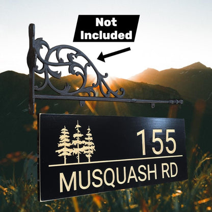 House number,Home address wood sign,carved wooden cottage sign with pine trees, Christmas gift,modern driveway name sign