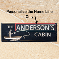 Personalized Cabin sign with a fisherman