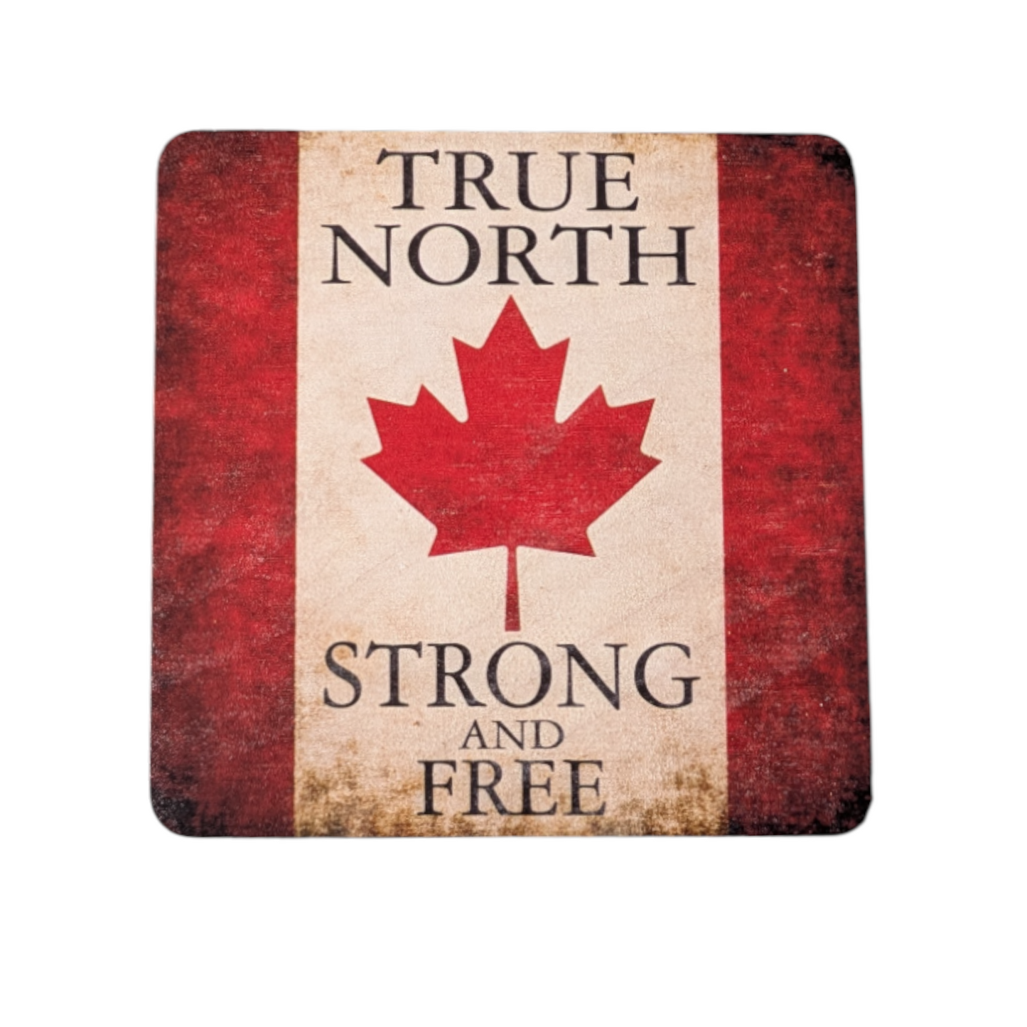 True North Strong & Free Canadian Coasters – Set of 4 wood coasters with cork back