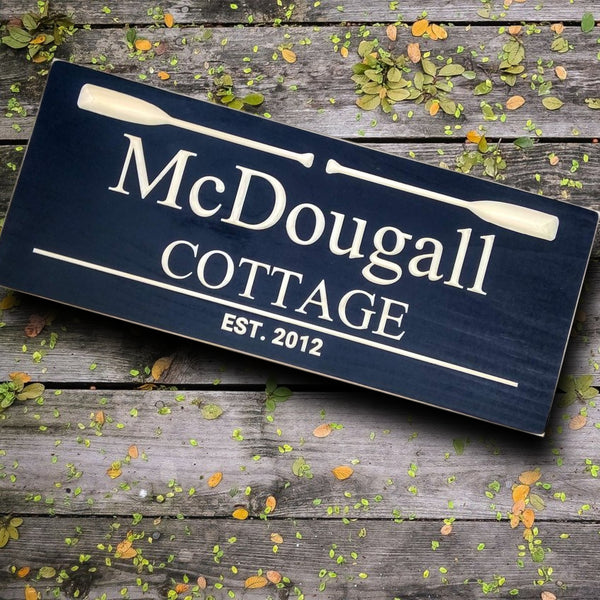 Wooden Cottage Sign, personalized lake house sign,Black Carved Plaque with paddles