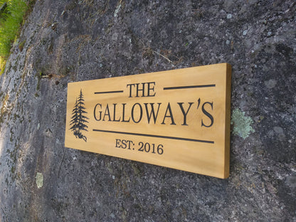 Cedar Road Sign, Rectangular With Tree and 2 Personalized lines - Maison Muskoka