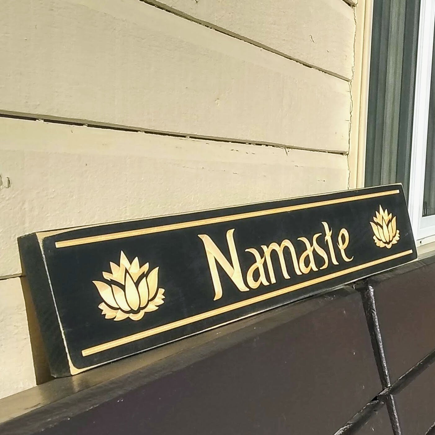 Wood namaste sign, wooden carved kitchen sign, yoga décor