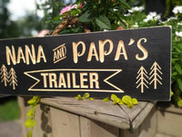 Outdoor Nana and Papa's Trailer sign, carved wood sign, personalized gift, camping décor, grandparents gifts