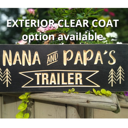 Outdoor Nana and Papa's Trailer sign, carved wood sign, personalized gift, camping décor, grandparents gifts