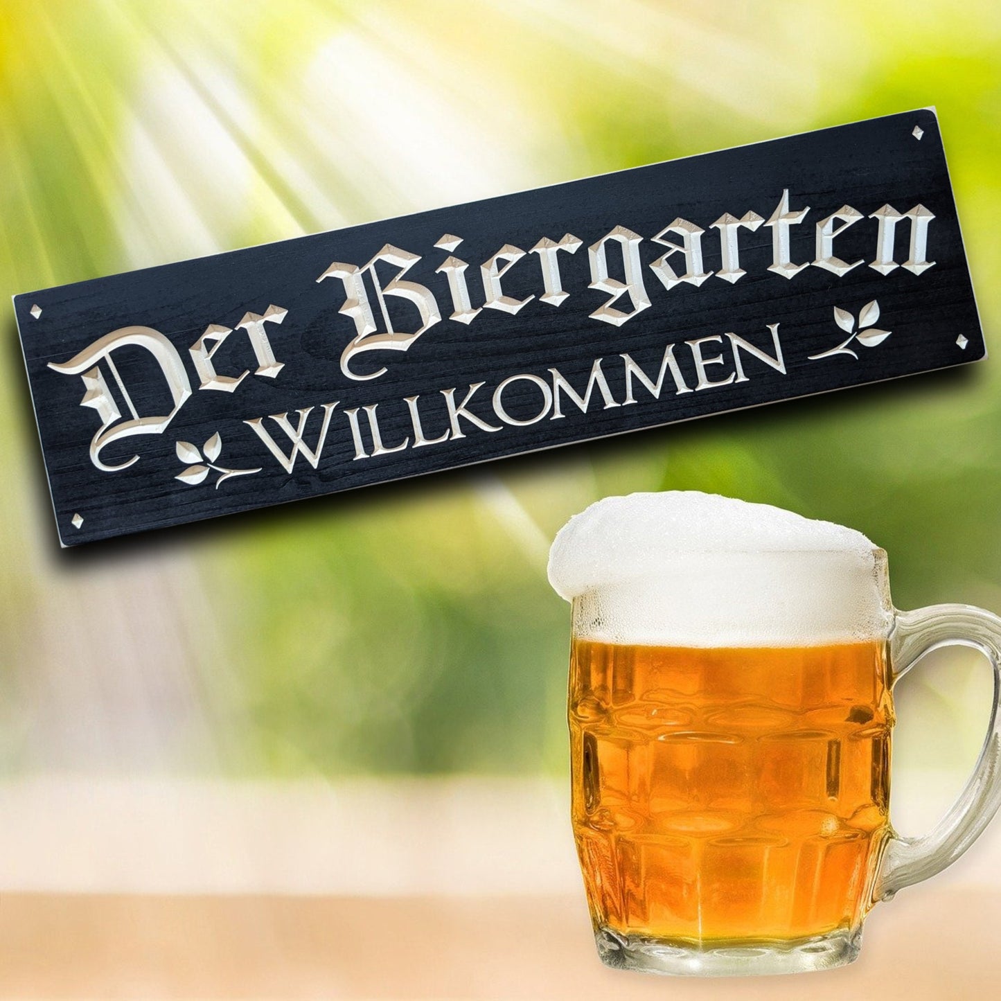 German wood welcome sign, Der Biergarten willkommen beer Wood Sign, father's day gift. wooden bar sign