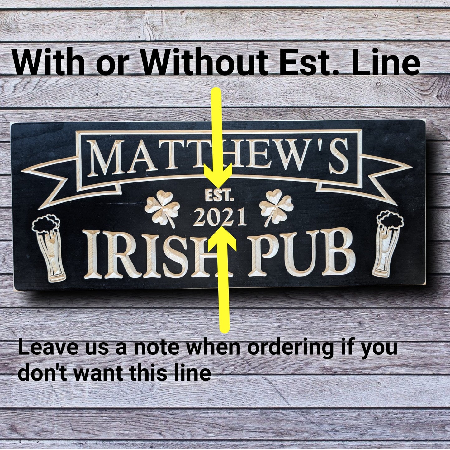 Irish pub Sign, personalized bar wall décor with clover, father's day gift, custom wooden sign