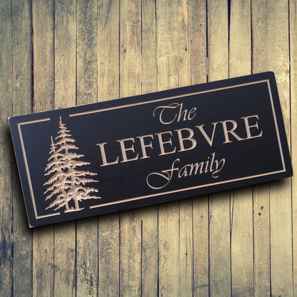 Personalized Family Sign, wood outdoor custom sign, carved cottage sign with pine trees