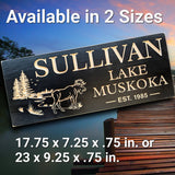 Outdoor Cottage Sign, Mother's day gift, wood custom sign carved trees, lake and moose