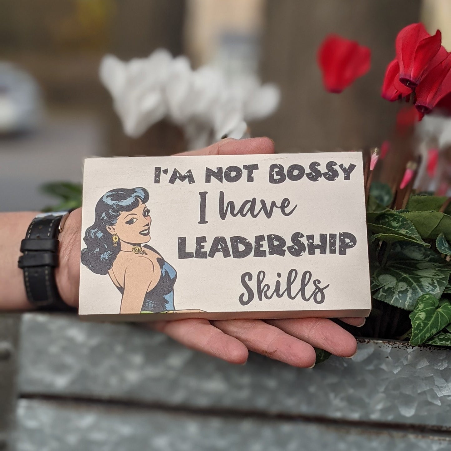 Small desk sign, office décor, funny quote block, mini signs for tiered trays, desk accessory, I'm not bossy