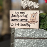 mini desk sign, funny quote block, small wood shelf sitter, office décor, I'm not antisocial