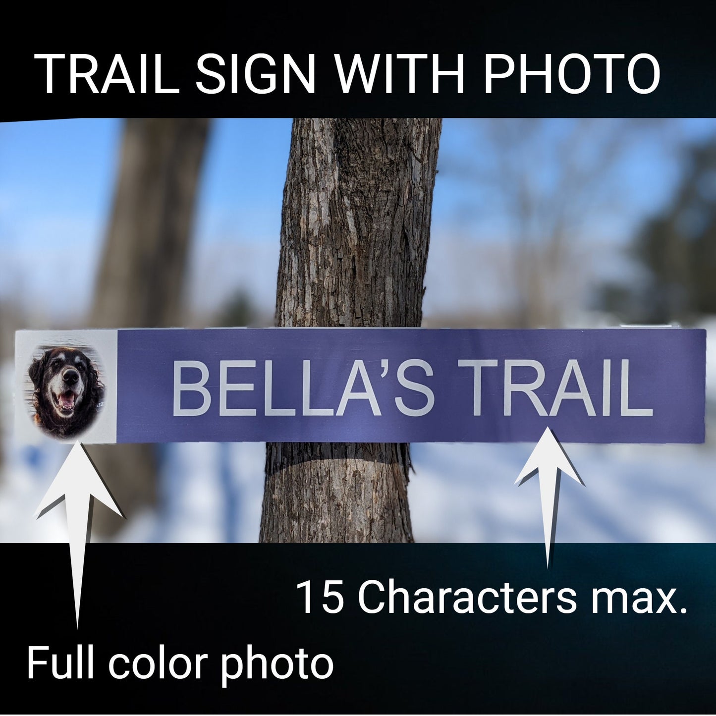 Memorial dog trail Sign with picture, custom pet name sign, hiking trail marker