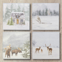 Ceramic Coasters with cork backing,Set of 4,winter nature scene,gift for mom