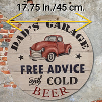 Dad's Garage,red truck round sign, father's day gift