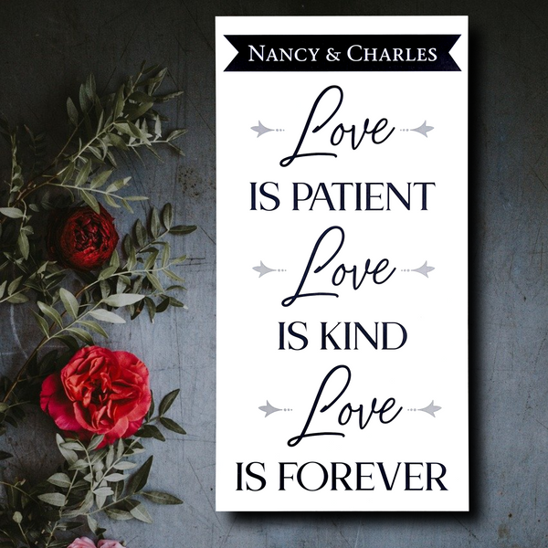 Love is patient, love is kind, love is forever with personalized names