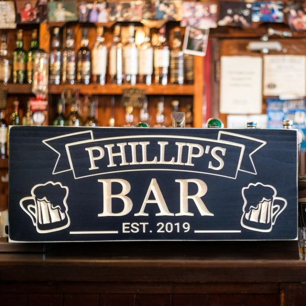 Bar Sign with Beer Mugs